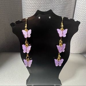 Handmade liliac lavender purple butterfly earrings